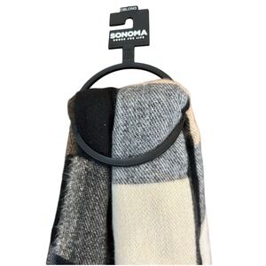 Sonoma winter scarf- brown white‎ black plaid NEW